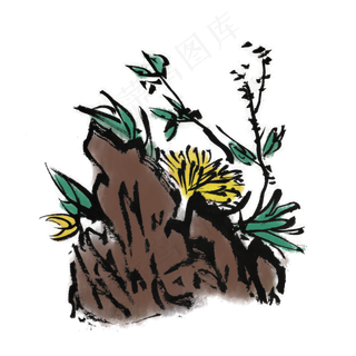 水墨画中国发手绘花草,免抠元素