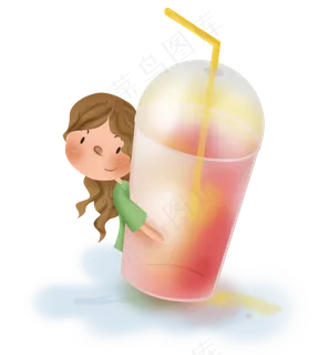 夏季喝果汁的儿童,免抠元素