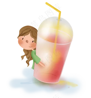 夏季喝果汁的儿童,免抠元素