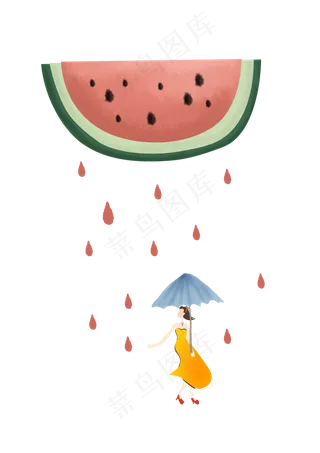 夏至手绘西瓜和女孩