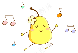 跳舞的可爱卡通拟人化梨子免抠图