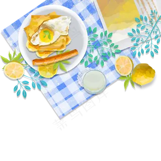 卡通美味的早餐和水果