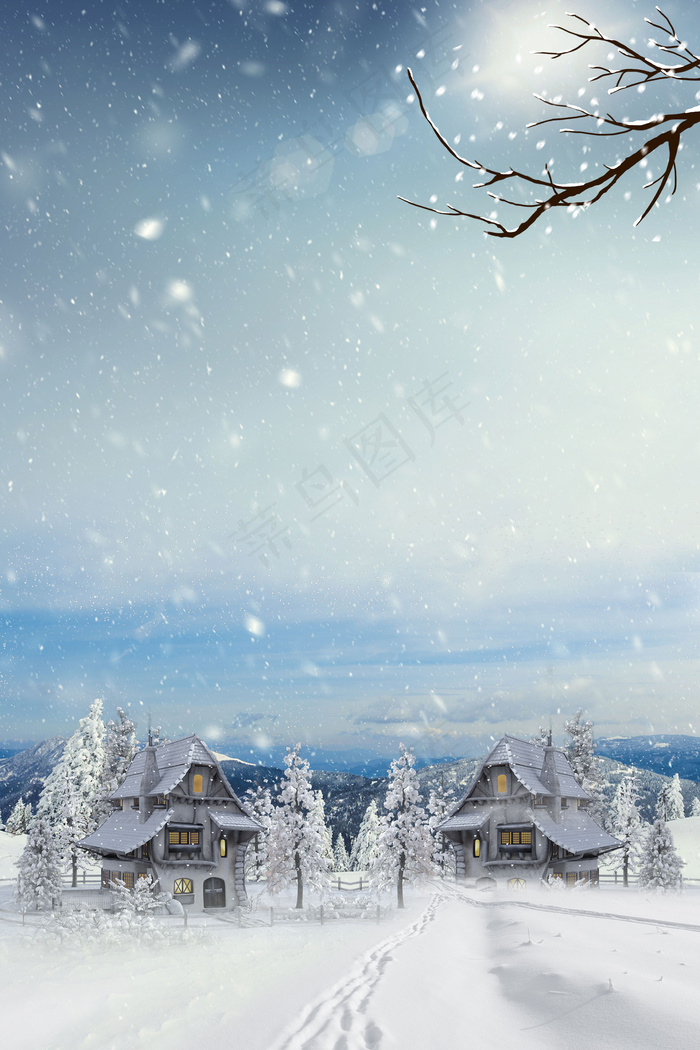 简约雪景创意背景合成