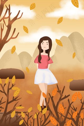 唯美梦幻清新女孩立秋节气