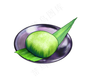 清明清明节美食碟子里的青团芦苇