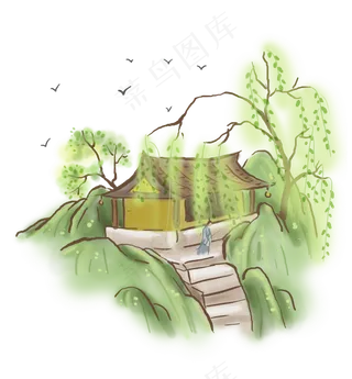 中国风寺庙里的古人,免抠元素