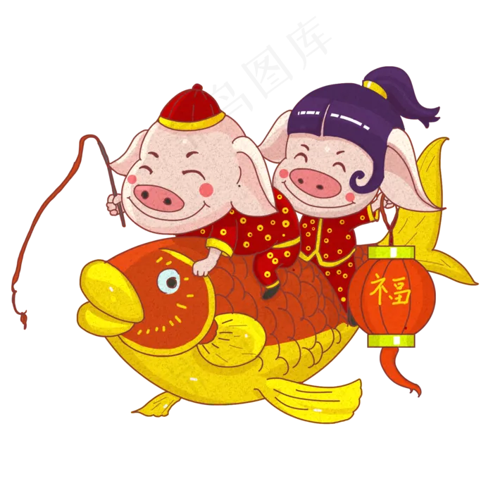 2019喜庆手绘小猪骑在锦鲤上(2000X2000(DPI:300))psd模版下载