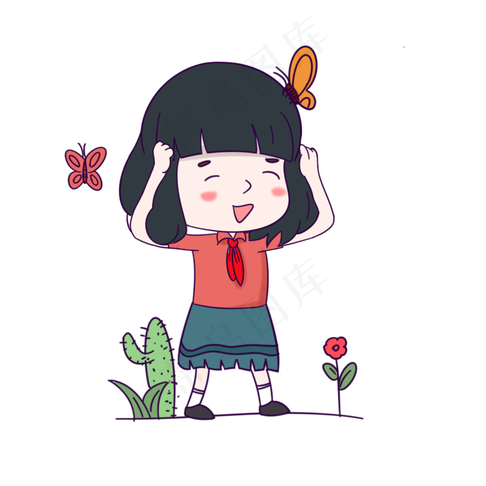 快乐儿童节快乐的小女孩手绘