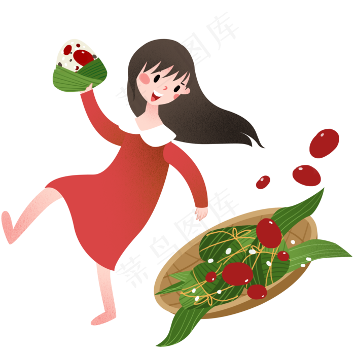 端午节拿着红枣粽子的女孩(2000X2000(DPI:299))psd模版下载