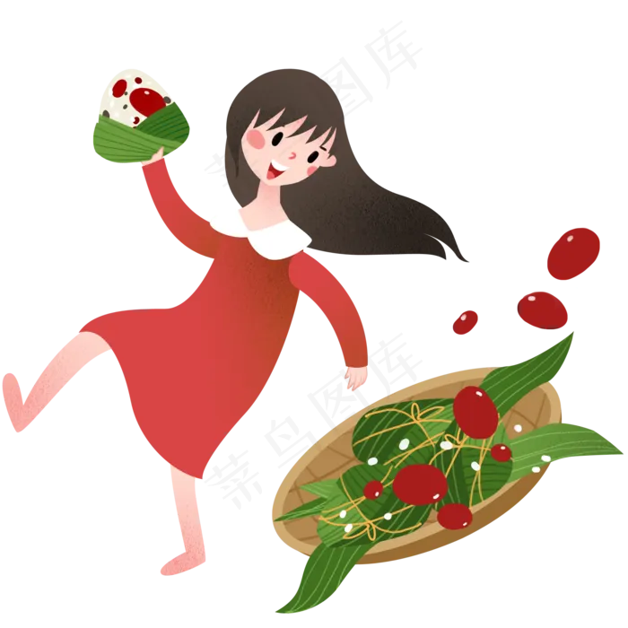端午节拿着红枣粽子的女孩(2000X2000(DPI:299))psd模版下载