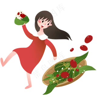 端午节拿着红枣粽子的女孩