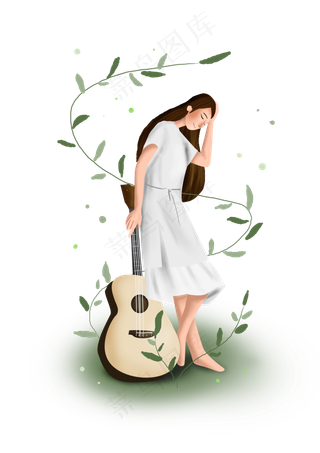 清新弹吉他的女孩子,免抠元素