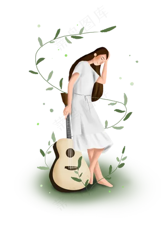 清新弹吉他的女孩子,免抠元素