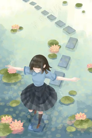 夏景夏天立夏夏日夏至绿色肌理女孩