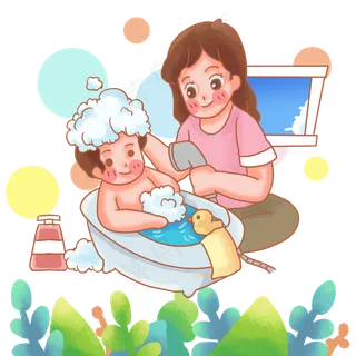 妈妈给宝宝洗澡开心