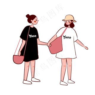 手绘卡通矢量简约3.8女生节穿黑白,免抠元素