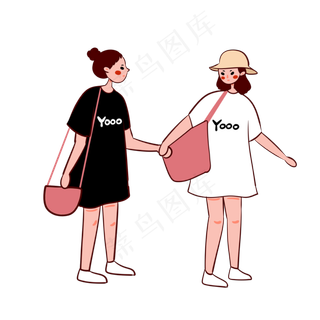 手绘卡通矢量简约3.8女生节穿黑白,免抠元素