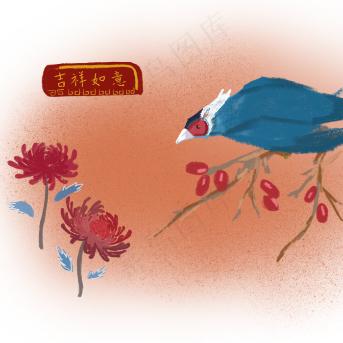 小鸟报春喜庆装饰(2000X2000(DPI:300))psd模版下载
