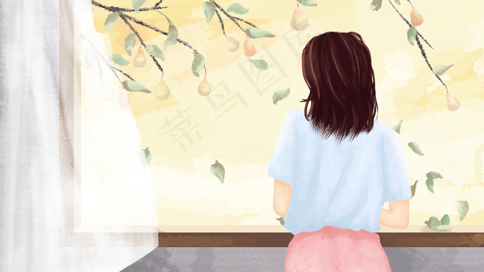 白露女孩眺望远方风景