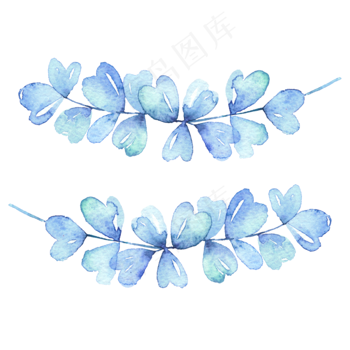 蓝色水彩花卉植物(2000X2000(DPI:300))psd模版下载