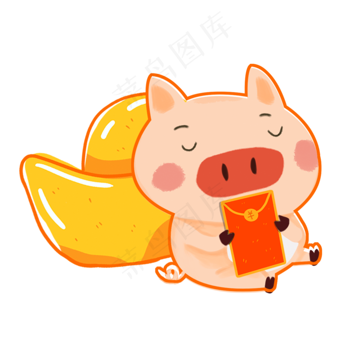 手绘卡通猪年金元宝元素,免抠元素