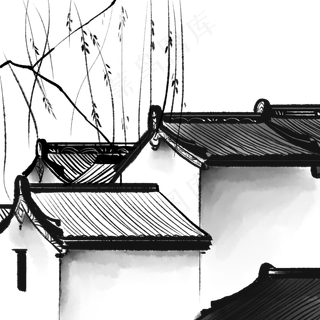 水墨房子,免抠元素