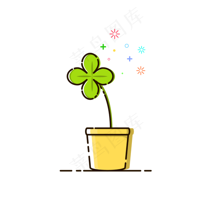 手绘矢量MBE四叶草植物,免抠元素