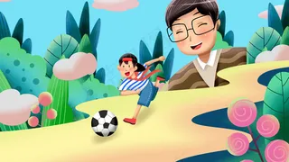 卡通手绘风父亲节父子足球配图