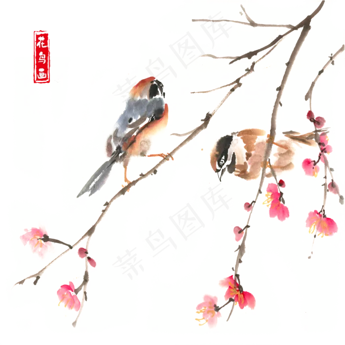 中国风花鸟画,免抠元素(4724X4724(DPI:300))psd模版下载