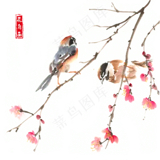 中国风花鸟画,免抠元素