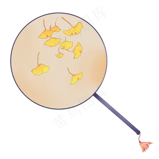 夏日古典圆扇银杏装饰,免抠元素