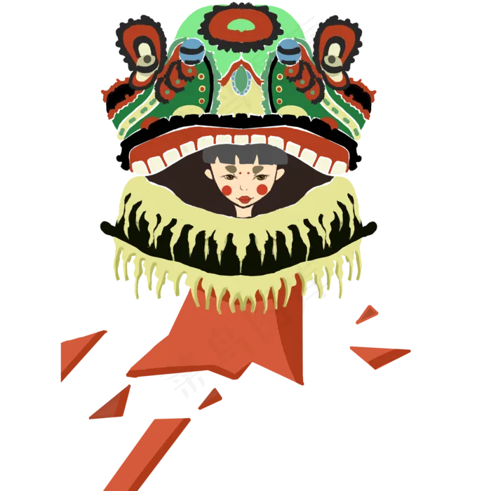 国潮狮子舞狮子(2000X2000(DPI:300))psd模版下载