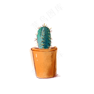 手绘水彩一盆仙人掌