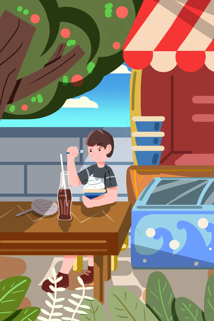 24节气立夏夏日夏天男孩卡通插画