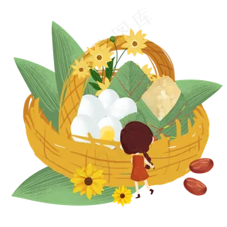 端午节一篮粽子和鸭蛋清新