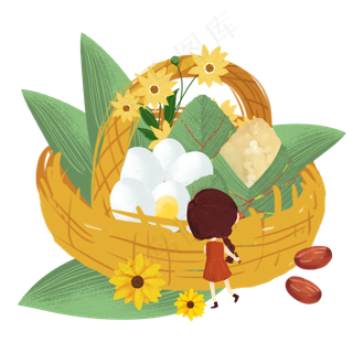 端午节一篮粽子和鸭蛋清新