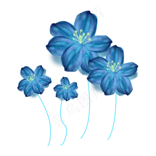 手绘浪漫梦幻蓝色花朵素材