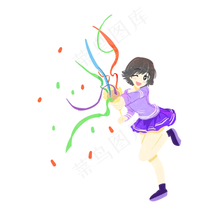儿童节女孩彩带素材