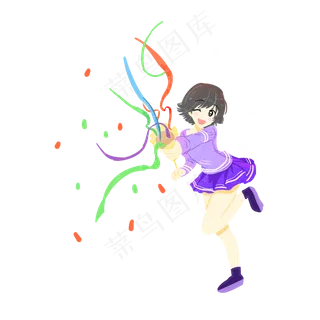 儿童节女孩彩带素材