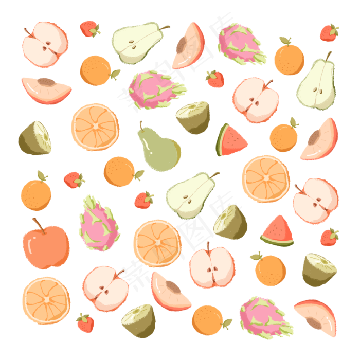 清新扁平水果集合(2000X2000(DPI:300))psd模版下载