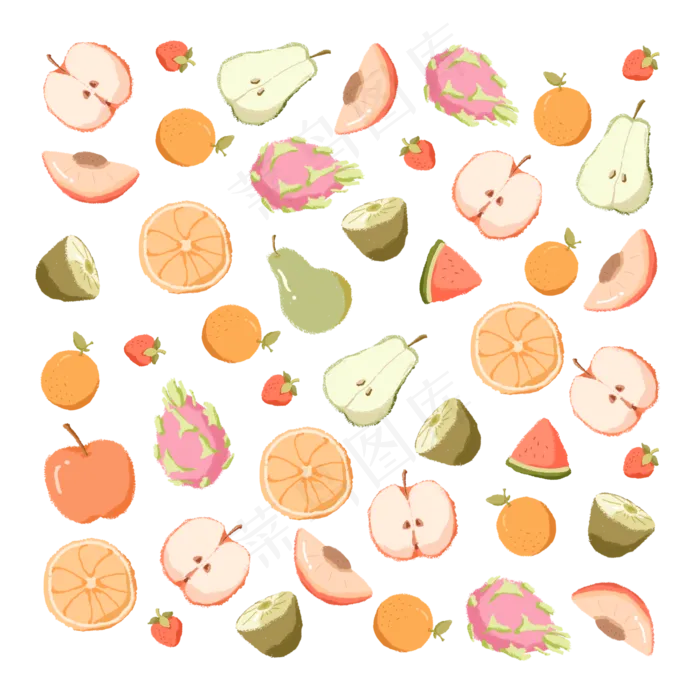清新扁平水果集合(2000X2000(DPI:300))psd模版下载