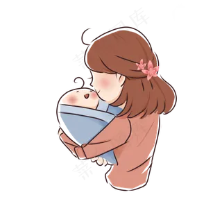 三八妇女节粉色卡通手绘母亲抱孩,免抠元素 三八妇女节粉色卡通手绘母亲抱孩,免抠元素