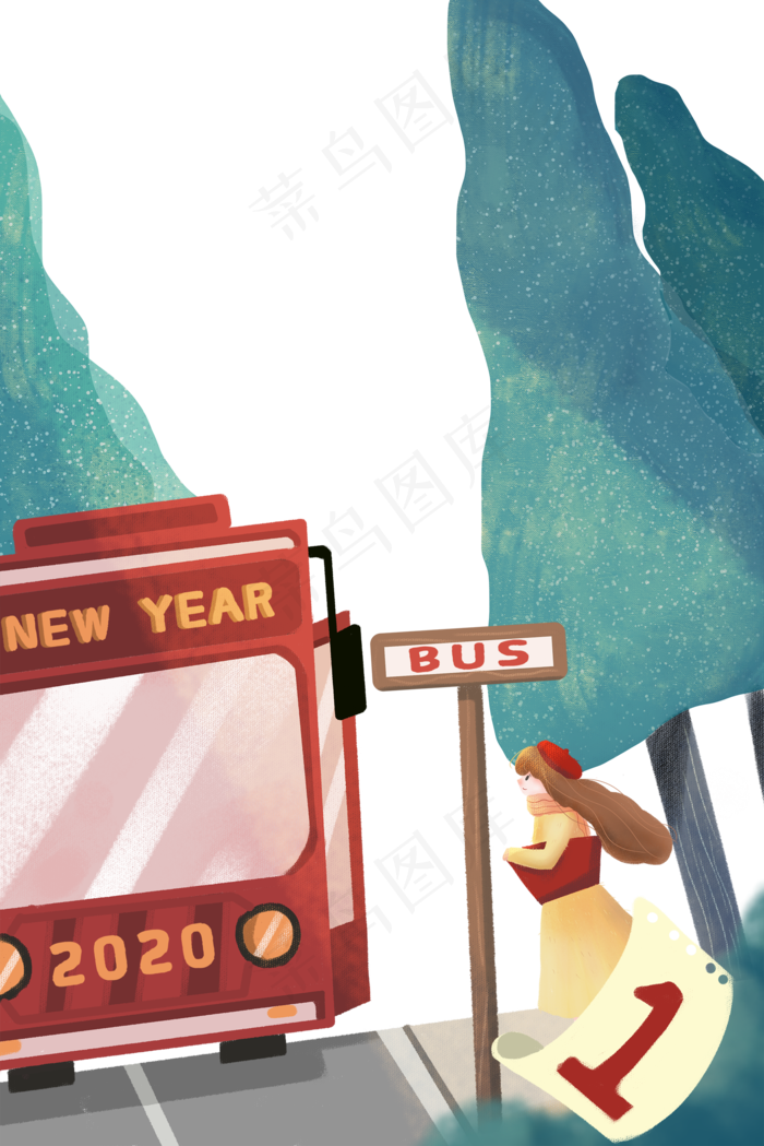 2020新年元旦新春巴士,免抠元素(2000X2000(DPI:300))