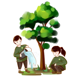 植树节志愿者青年浇水PNG素材,免抠元素