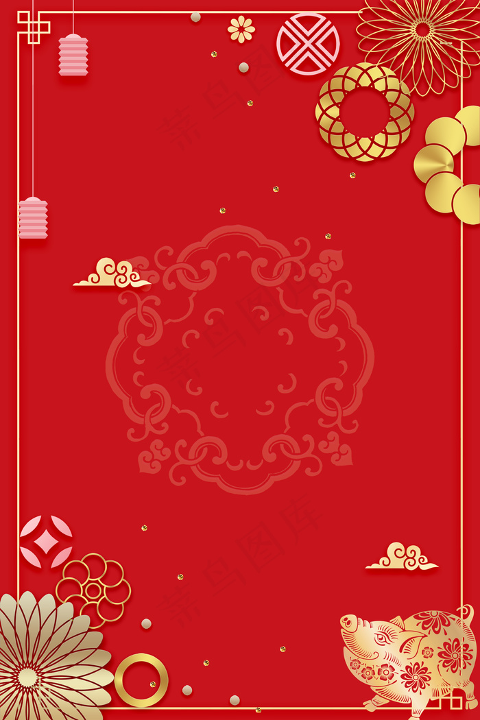 红色喜庆烫金风格2019猪年大吉主题背景