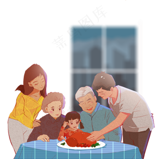 感恩节全家团圆吃火鸡,免抠元素