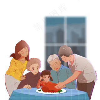 感恩节全家团圆吃火鸡,免抠元素