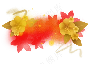 农历新年元宵节梅花文字框,免抠元素