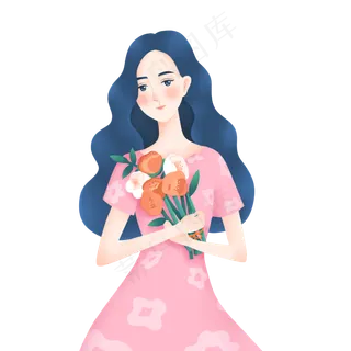 女生节女神节清新唯美淡雅捧花人,免抠元素