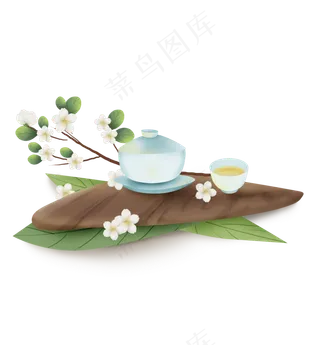 古风苹果花和茶艺,免抠元素